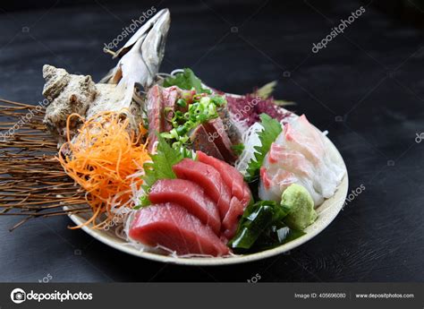 Three Types Fresh Sashimi Plate Stock Photo by ©deeblue 405696080