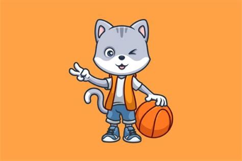 Basketball Grey Cat Cute Cartoon Graphic by ajiwaluyo88 · Creative Fabrica