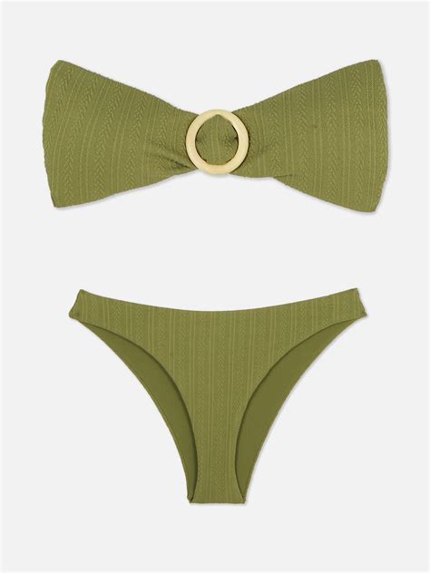 Womens Olive Textured Bandeau Bikini Set Primark