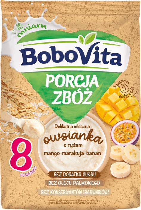 BOBOVITA Porcja Zbóż owsianka mleczna z ryżem mango marakuja banan