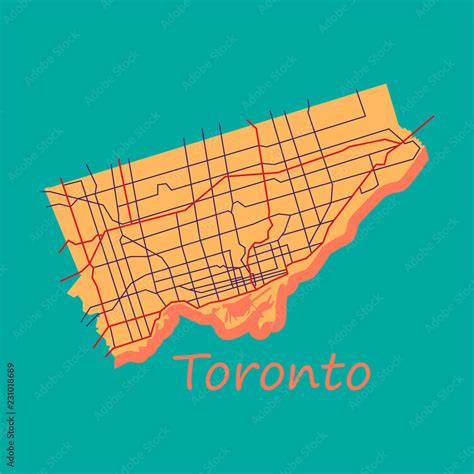 Flat Color Map Of Toronto Canada City Plan Of Toronto Vector