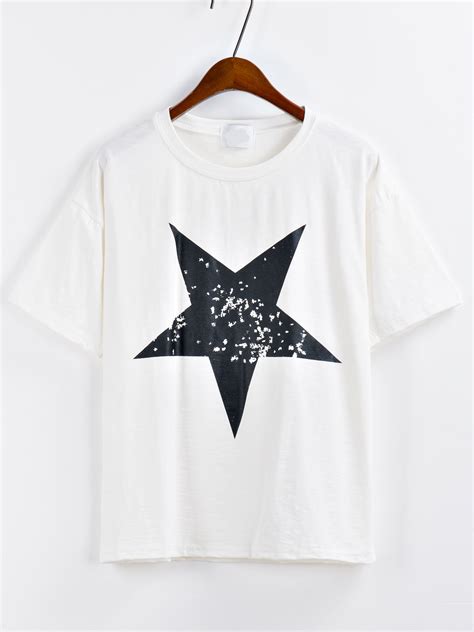 Camiseta Estrella Estampada Blanco Spanish SheIn Sheinside