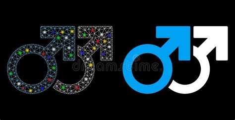 Glossy Mesh Wire Frame Gay Couple Icon With Light Spots Stock Vector Illustration Of Geometric