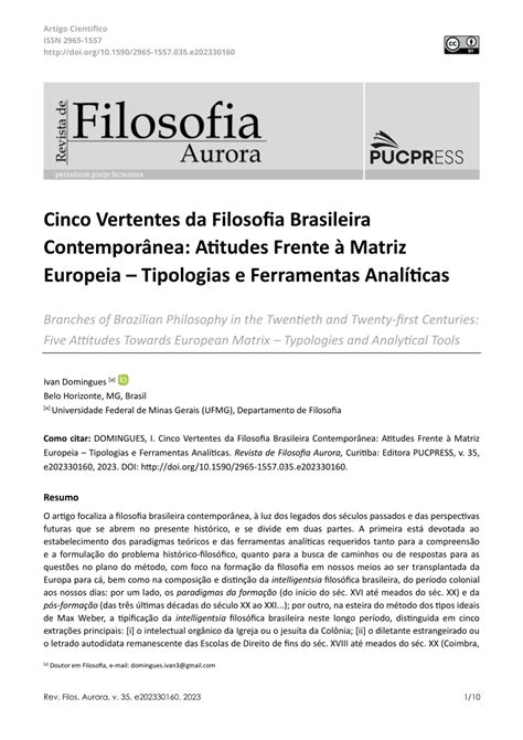 PDF Cinco Vertentes da Filosofia Brasileira Contemporânea Atitudes