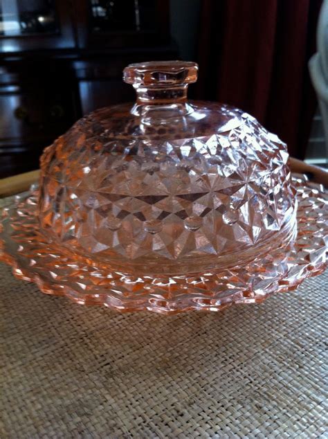 Pink Depression Glass Round Dome Covered Pink Glass Dish Butter Dish