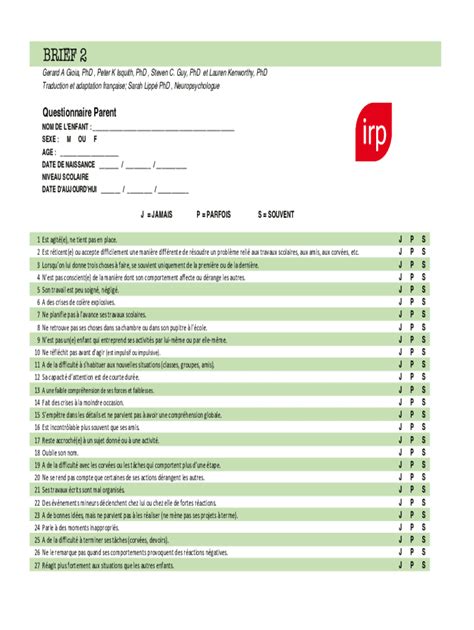 Fillable Online Brief 2 Behavior Rating Inventory Of Executive Function Fax Email Print