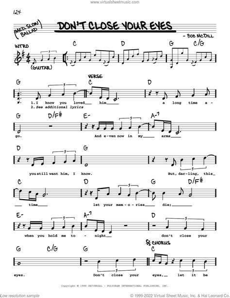 Don T Close Your Eyes Sheet Music Real Book With Lyrics PDF