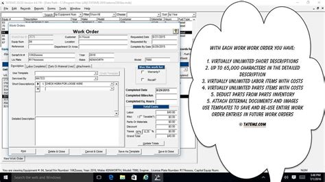 Work Orders Entry Screens Tatems Fleet Maintenance Software