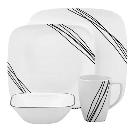 Corelle Square Piece Contemporary Black Diagonal Lines Glass