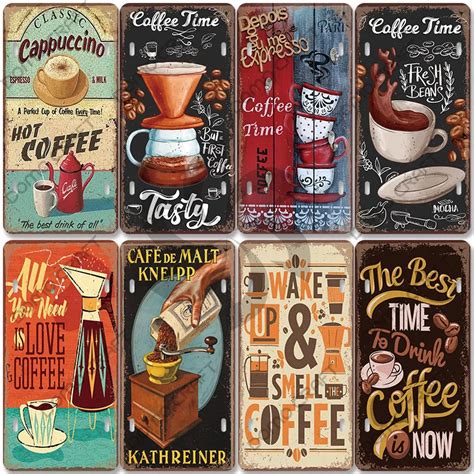 Coffee Poster Vintage Metal Tin Signs Cappuccino Coffee Bean Cup