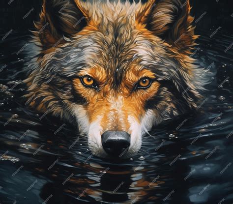 Premium Ai Image Painting Of A Wolf In The Water With A Black