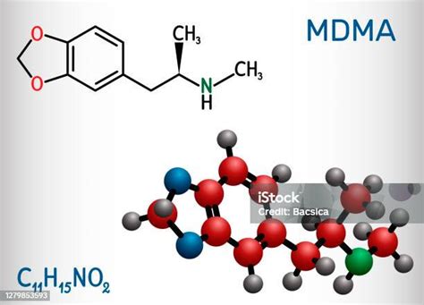 Ilustración De 34metilendioximetanfetamina Mdma Xtc Molécula De Éxtasis