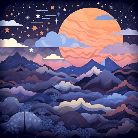 Premium AI Image | an illustration of the night sky with clouds and stars