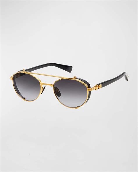 Balmain Brigade Iv Titanium And Acetate Aviator Sunglasses Gold Black Editorialist