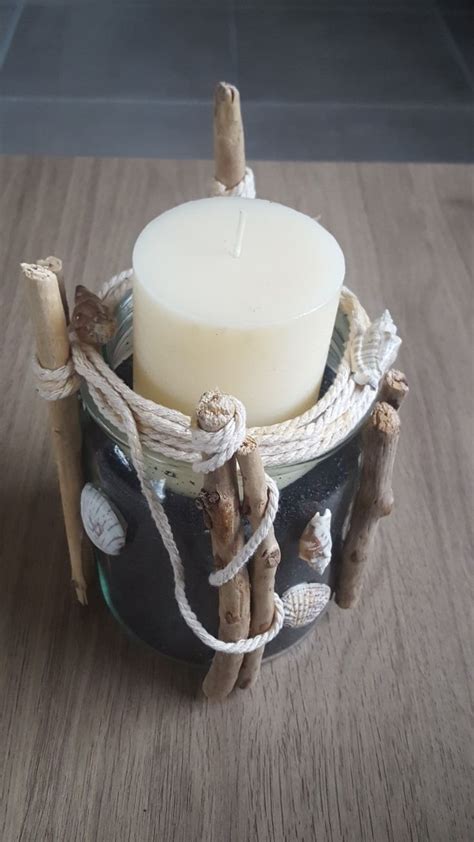 Bougeoir Fait Maison Avec Du Bois Flott Coquillage Corde Tea Light