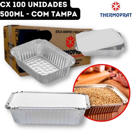 Bandeja Marmitinha Alumínio Retangular Descartável Tampa Thermoprat