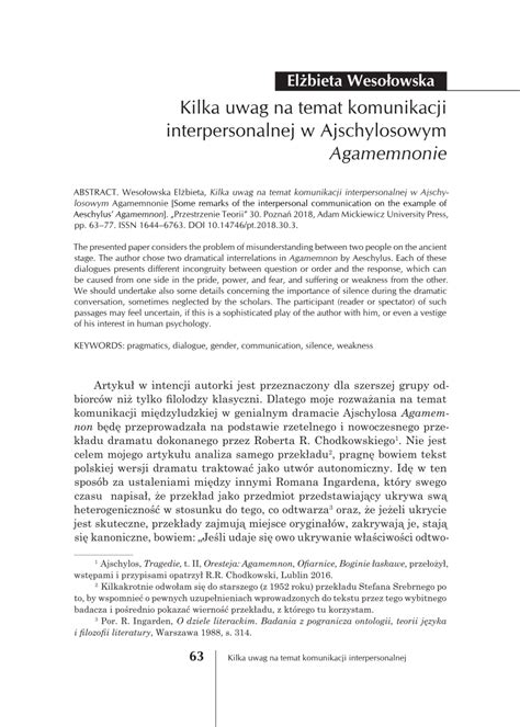 PDF Kilka Uwag Na Temat Komunikacji Interpersonalnej W Ajschylosowym