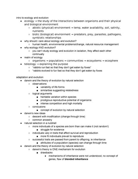 Bsc 385 Day 1 Lecture Notes 1 Intro To Ecology And Evolution