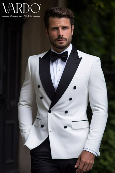 White Double Breasted Tuxedo For Men Formal Evening Wear Tailored Suit