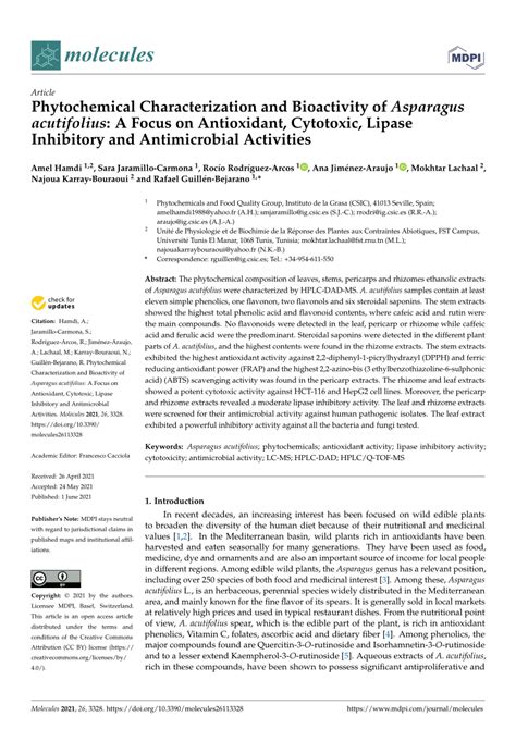 PDF Phytochemical Characterization And Bioactivity Of Asparagus