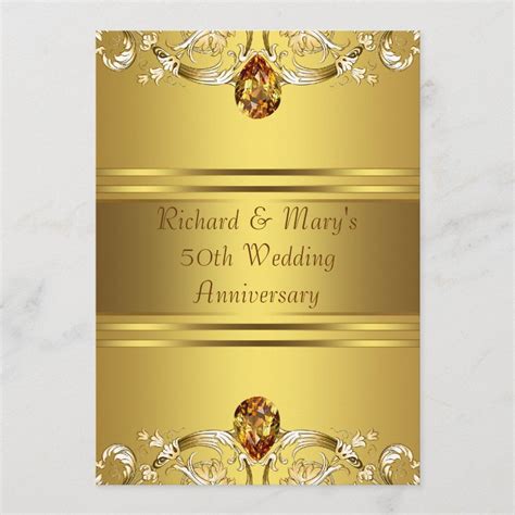 Gold Victorian Flowers Gold 50th Anniversary Invitation Zazzle 50th Anniversary Invitations