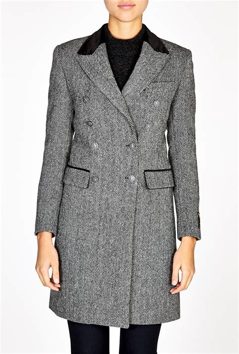 Harris Tweed Exclusive Grey Herringbone Coat In Gray Black Lyst