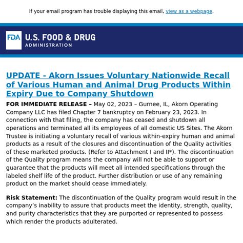 Update Akorn Issues Voluntary Nationwide Recall Of Various Human And