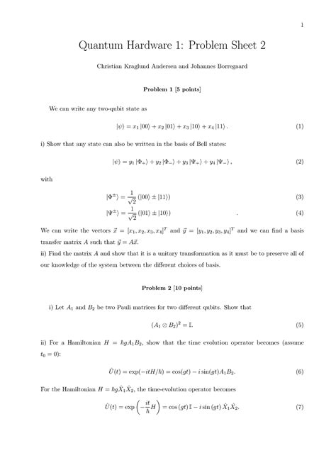 Problems 2 Assignment 2 Of Quantum Hw Quantum Hardware 1 Problem