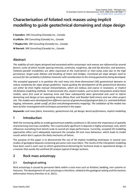 Pdf Characterisation Of Foliated Rock Masses Using Implicit Modelling