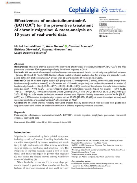 Pdf Effectiveness Of Onabotulinumtoxina Botox® For The Preventive Treatment Of Chronic