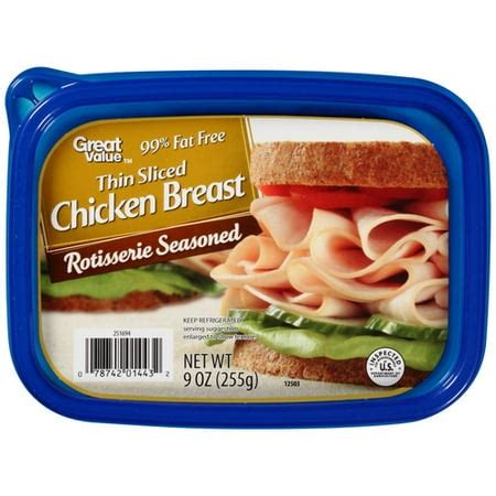 Great Value Deli Sliced Rotisserie Seasoned Chicken Breast, 9 oz ...