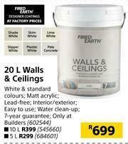 Fired Earth 20L Walls Ceilings Offer At Builders Warehouse