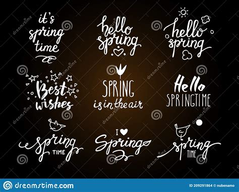 Hello Spring Best Wishes Handwritten Lettering Calligraphy Text For