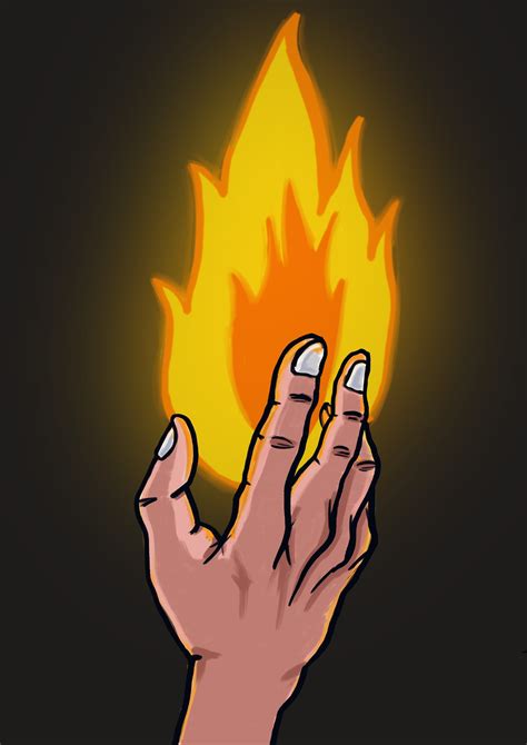 Hand Holding Fire Drawing