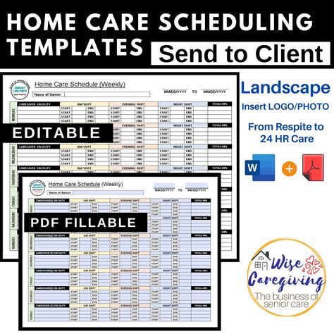 Home Care Visit Schedule Template Caregiver Shift Chart Name Of