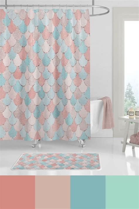 Home Decor Bathroom Colors Mermaid Shower Curtain Coral Aqua And