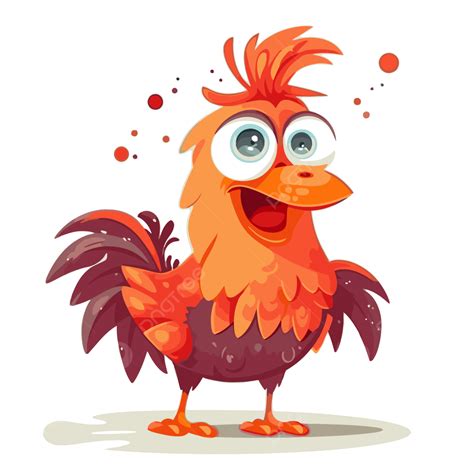 Crazy Chicken Vector Sticker Clipart Cartoon Style Red Rooster