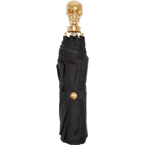 Alexander McQueen Black And Gold Skull Compact Umbrella