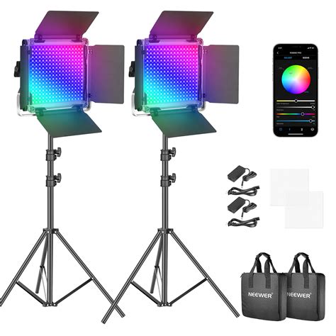 Neewer Packs Pro Rgb Led Video Light With App Control Stand Kit