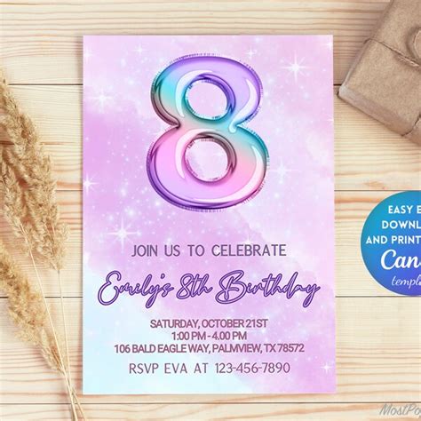 8th Birthday For Girl Invitation Etsy