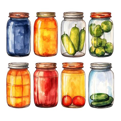 Premium AI Image Beautiful Canning Jars Watercolor Vintage Country