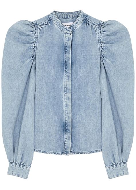 Frame Gillian Puff Sleeve Denim Top In Blue Lyst