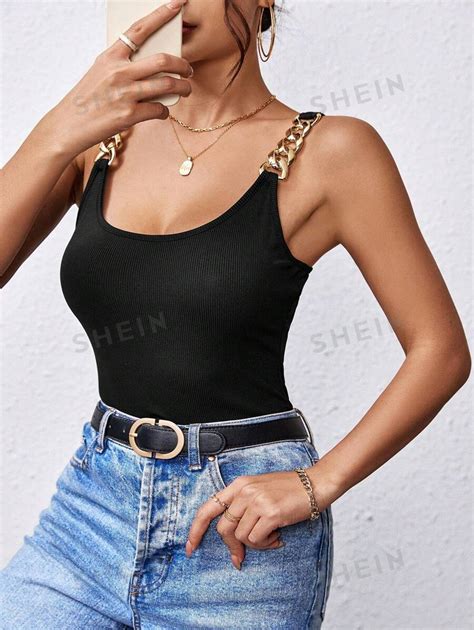 Shein Lune Ladies Monochrome Chain Shoulder Strap Camisole Top Shein Usa