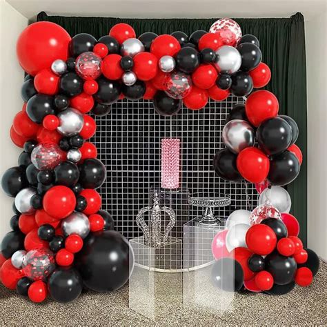 Pcs Black Red Balloon Garland Arch Kit With Metallic Silver Red