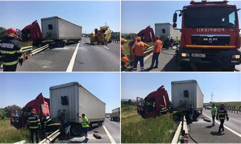 FOTO Accident urmat de incendiu pe Autostrada A1 Sibiu Sebeș Un TIR