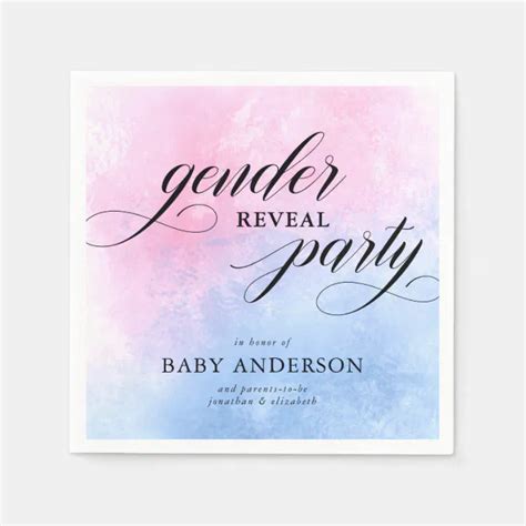 Pink And Blue Watercolor Gender Reveal Party Napkins Zazzle