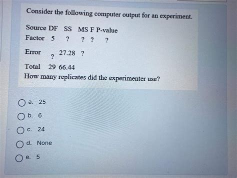 Solved Consider The Following Computer Output For An