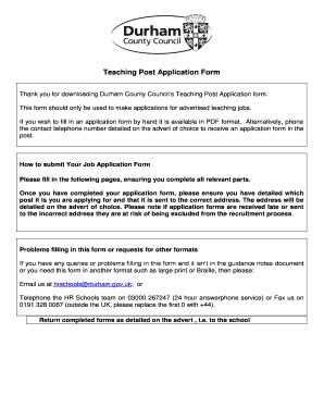 Durham County Council Teaching Post Application Form Fill Online