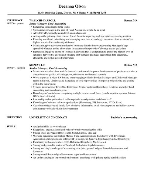 Manager Fund Accounting Resume Samples Velvet Jobs