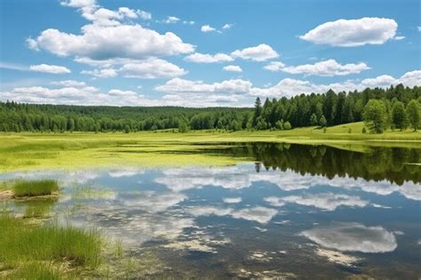 Premium Photo Summer Landscape With Glistening Lake